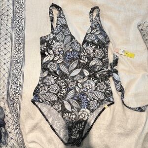 Black, blue, and White Floral One-Piece Summersalt Swimsuit